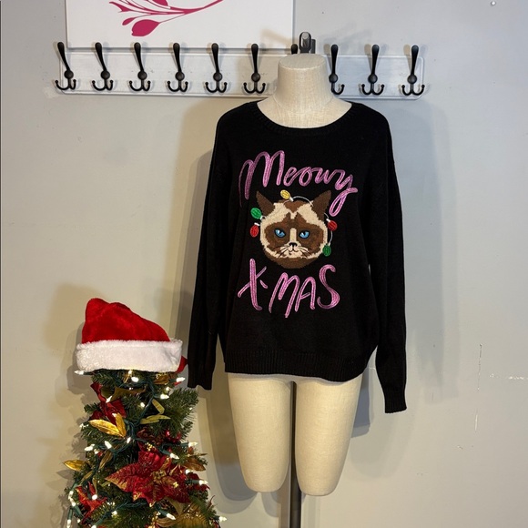 Meowy Xmas cat sweater Size Large - Picture 1 of 6